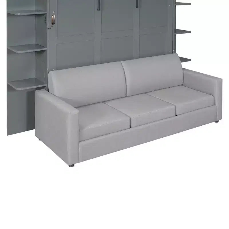 Queen-Murphy-Bett mit Sofa, Schrankbett in Queen-Size zum Zusammenklappen mit Bücherregal und Regalen für Gästezimmer oder Büro