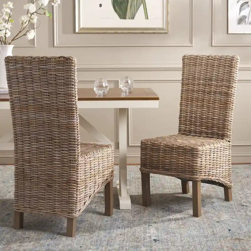 Set aus 2 Esszimmerstühlen aus naturbelassenem Rattan, 19W x 22D x 41H, Boho-Küstenstil