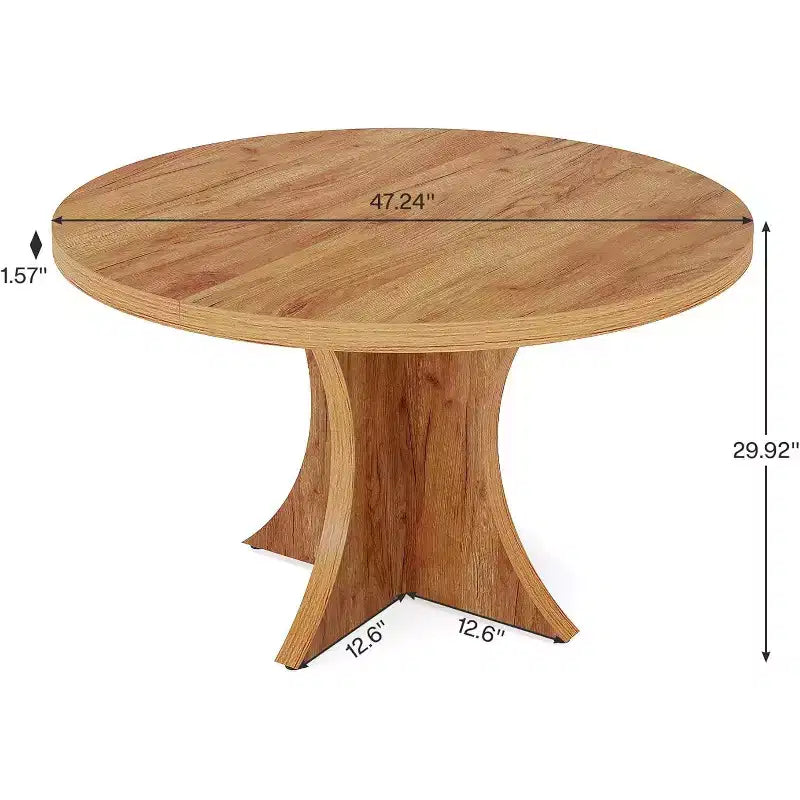 Lantine ronde eettafel van 47.24 inch voor 4-6 personen, eettafel in landelijke stijl met middenpoot, kleine eettafel voor de eetkamer of woonkamer, bruin