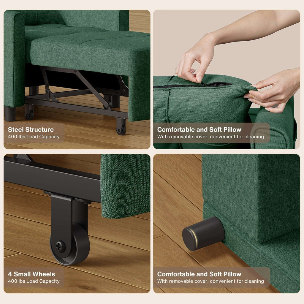 3-in-1-Schlafsofa mit verstellbarer Liegefläche, ausziehbares Sesselsofa, umwandelbares Klappbett fürs Wohnzimmer