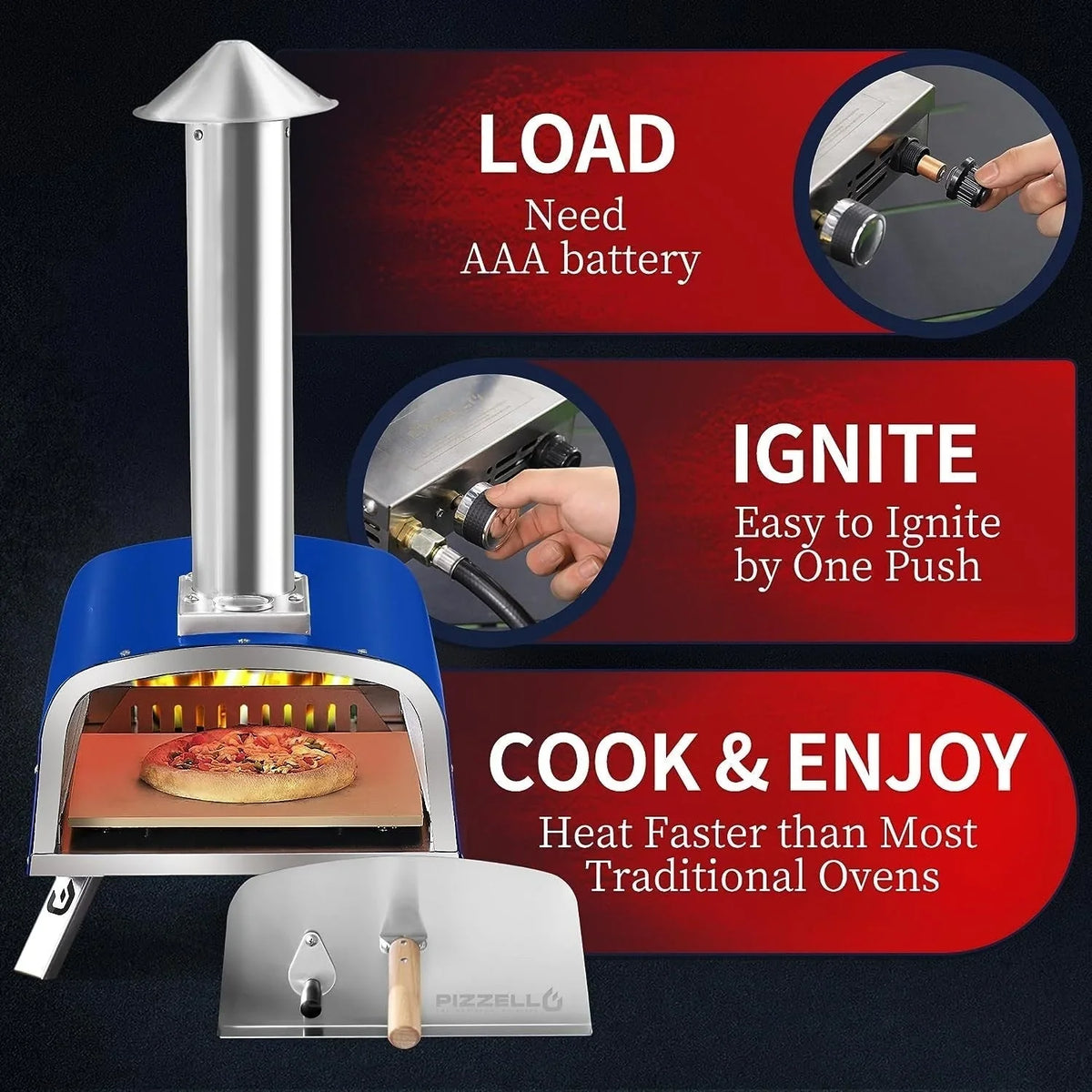 Multibrandstof-pizzaoven voor buiten, voor steenovenpizza, met gasbrander en houtbox - 12 inch