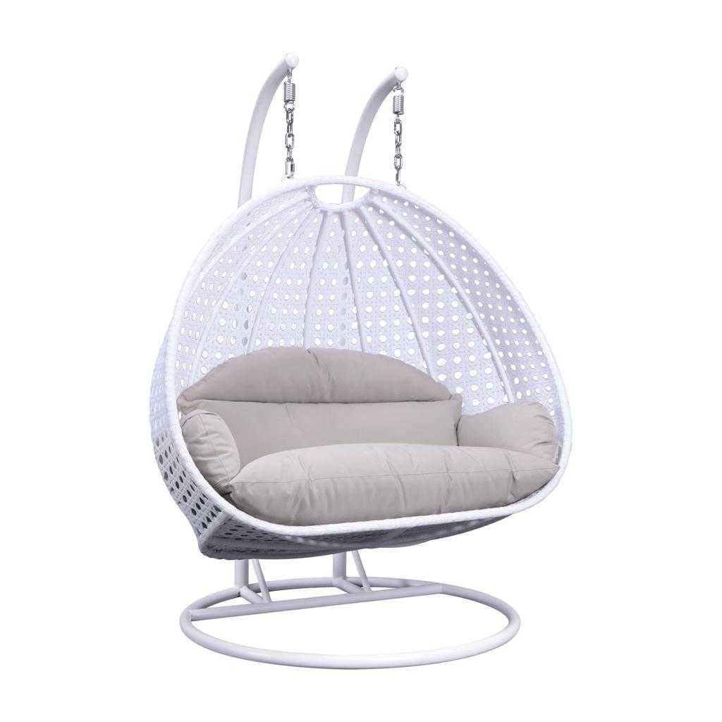 Fauteuil œuf suspendu 2 places LeisureMod avec support - fauteuil hamac balançoire de patio en osier de rotin pour l’extérieur et l’intérieur, avec coussins