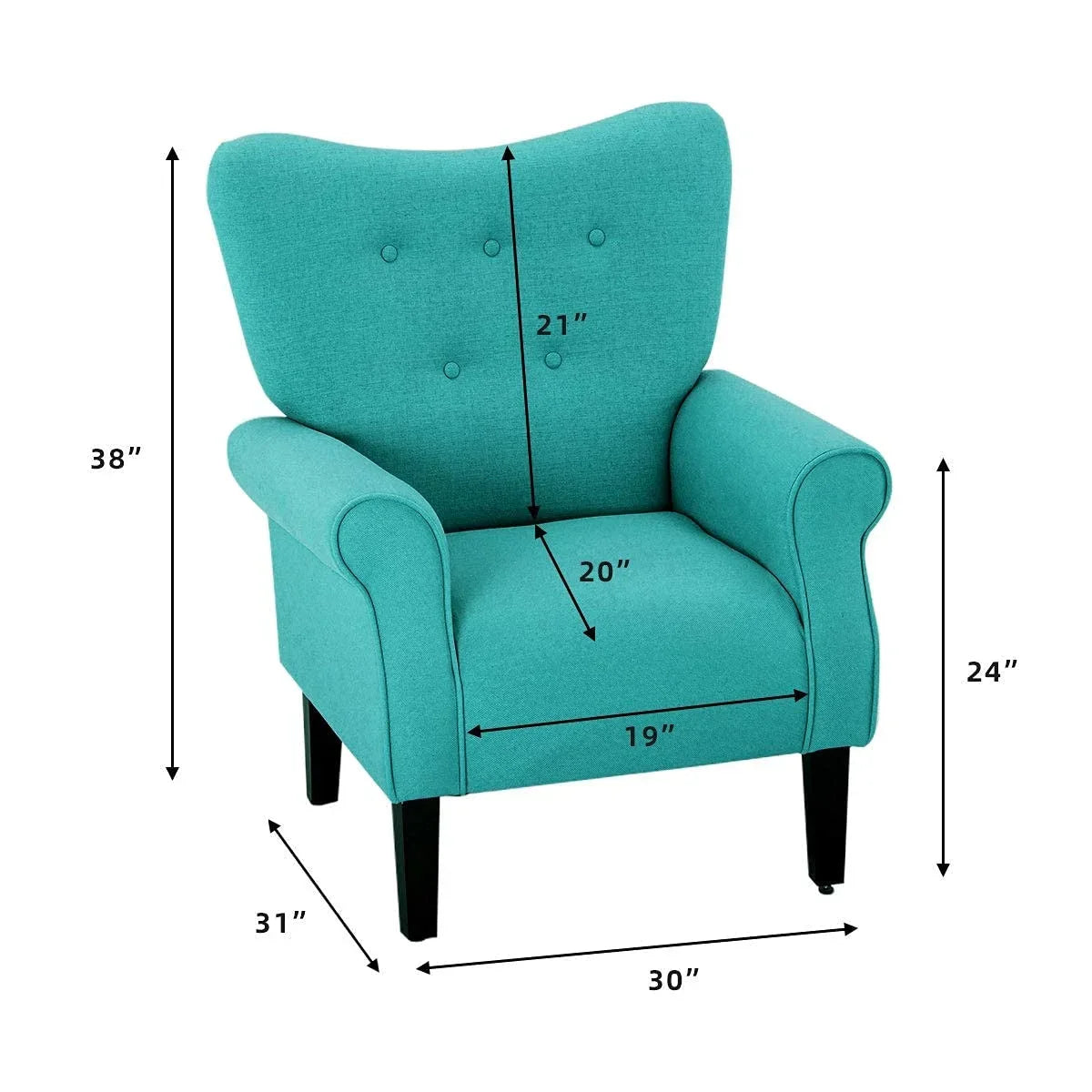 Fauteuil d’appoint moderne Erommy à dossier haut, fauteuil une place en tissu rembourré avec boutons et pieds en bois, pour salon