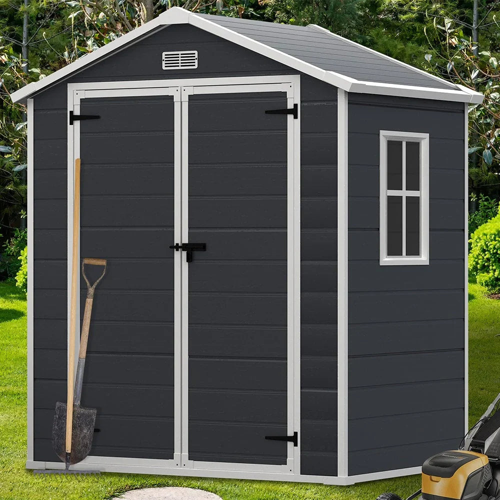 Abri de rangement extérieur en résine et plastique, tous temps, avec plancher, 6 ft x 4 ft/6 ft x 8 ft/8 ft x 6 ft/8 ft x 10 ft, abri à outils Spire
