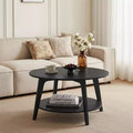 Table basse ronde brun miel avec 2 niveaux de rangement, mesurant 31.5 x 17.7 pouces, idéale pour le salon