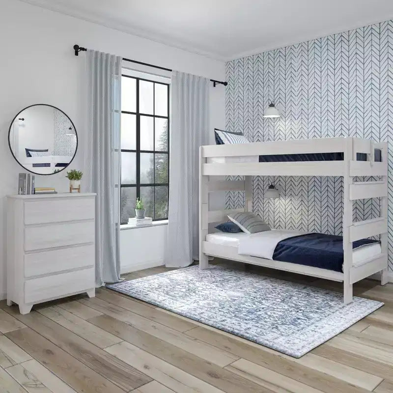 Etagenbett Plank+Beam aus Massivholz im Landhausstil, zwei Einzelbetten übereinander, für Erwachsene