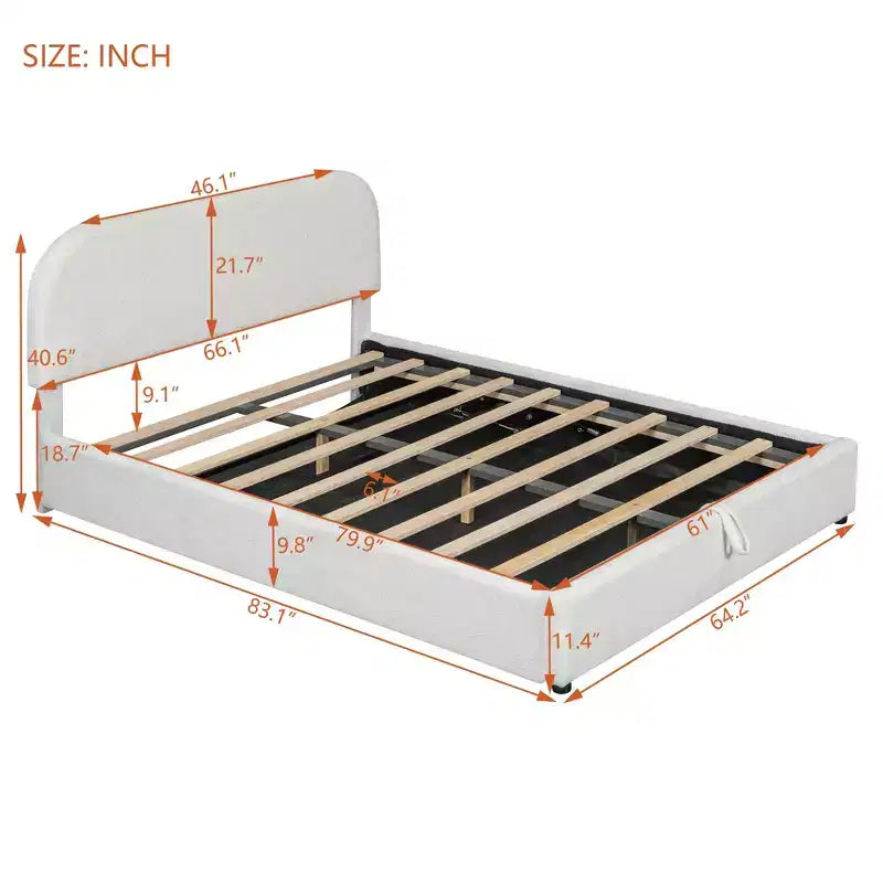 Lit rembourré grand format avec rangement relevable - blanc