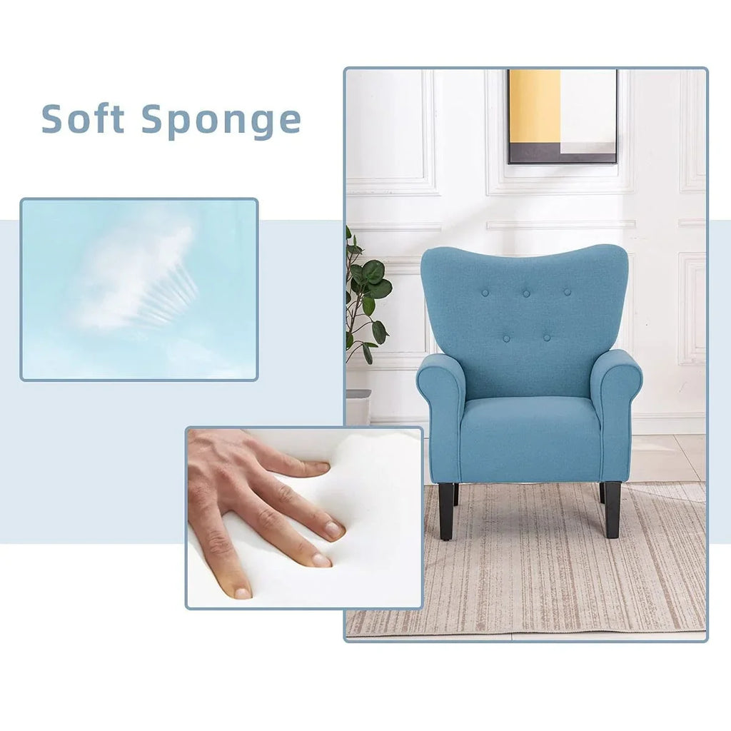 Fauteuil d’appoint moderne Erommy à dossier haut, fauteuil une place en tissu rembourré avec boutons et pieds en bois, pour salon