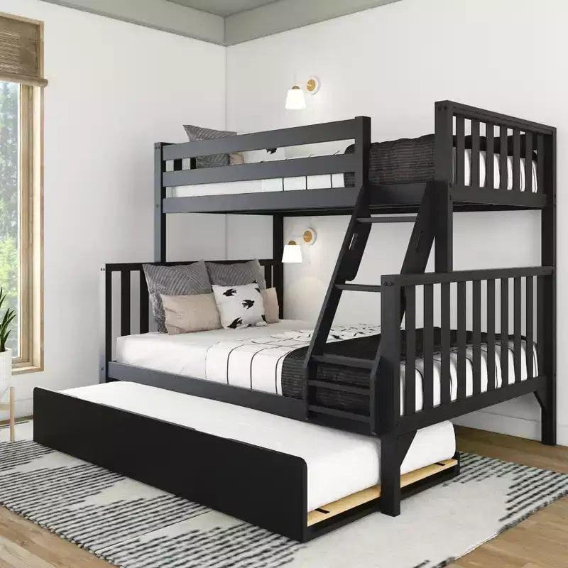 Lit superposé Max & Lily avec lit simple au-dessus d’un lit double et lit gigogne, en bois massif, style scandinave, pour enfants