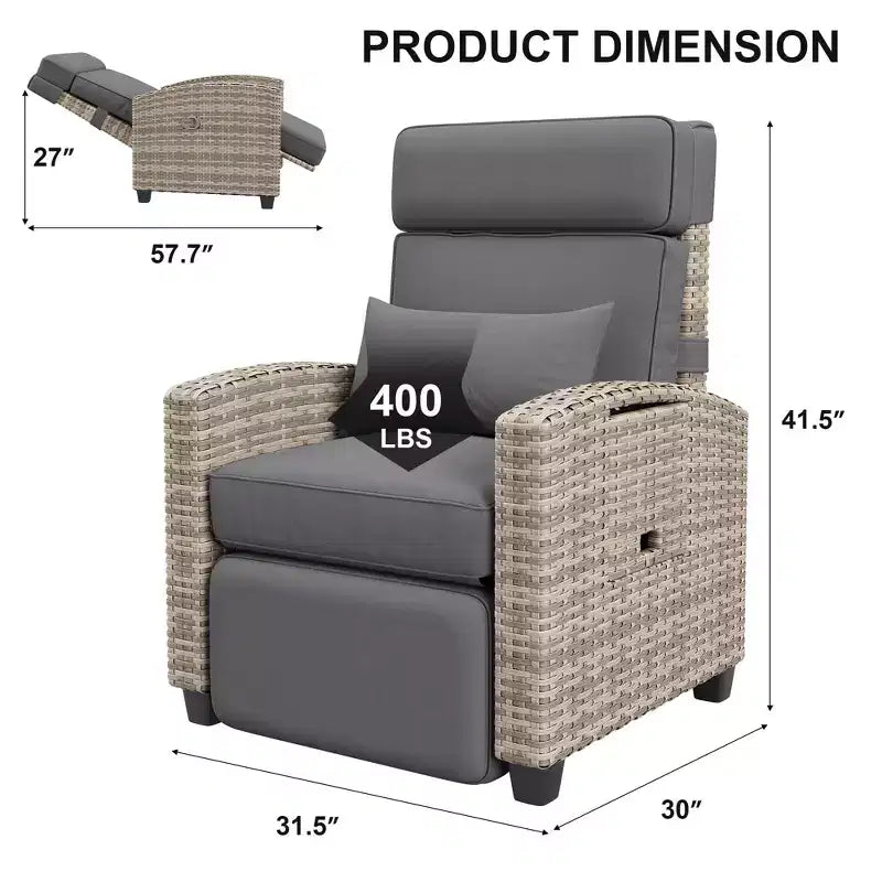 Outdoor-Relaxsessel, verstellbare Terrassenstühle mit verstellbarer Rückenlehne und Fußstütze, Lounge-Relaxsessel aus Rattan bis 150 mit hochklappbarem Tisch