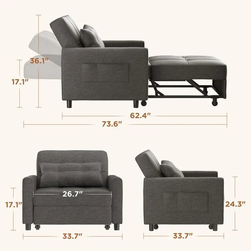 3-in-1-Schlafsofa mit verstellbarer Liegefläche, ausziehbares Sesselsofa, umwandelbares Klappbett fürs Wohnzimmer
