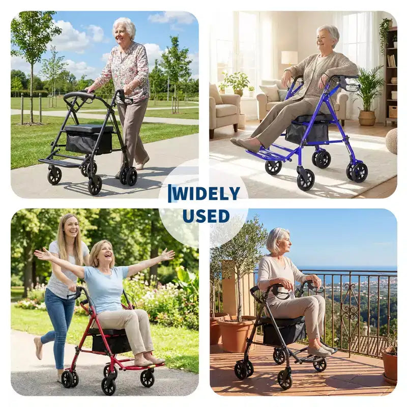 Fauteuil roulant pliable et portable pour adultes, capacité de 299lb, 6 roues, hauteur réglable, rangement sous l’assise, siège confortable et repose-pieds