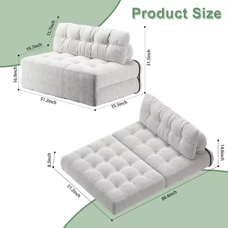 Klappbares Schlafsofa-Futon aus Cord in voller Größe, umwandelbarer Bodenschlafsessel mit Kissen und Rückenstütze