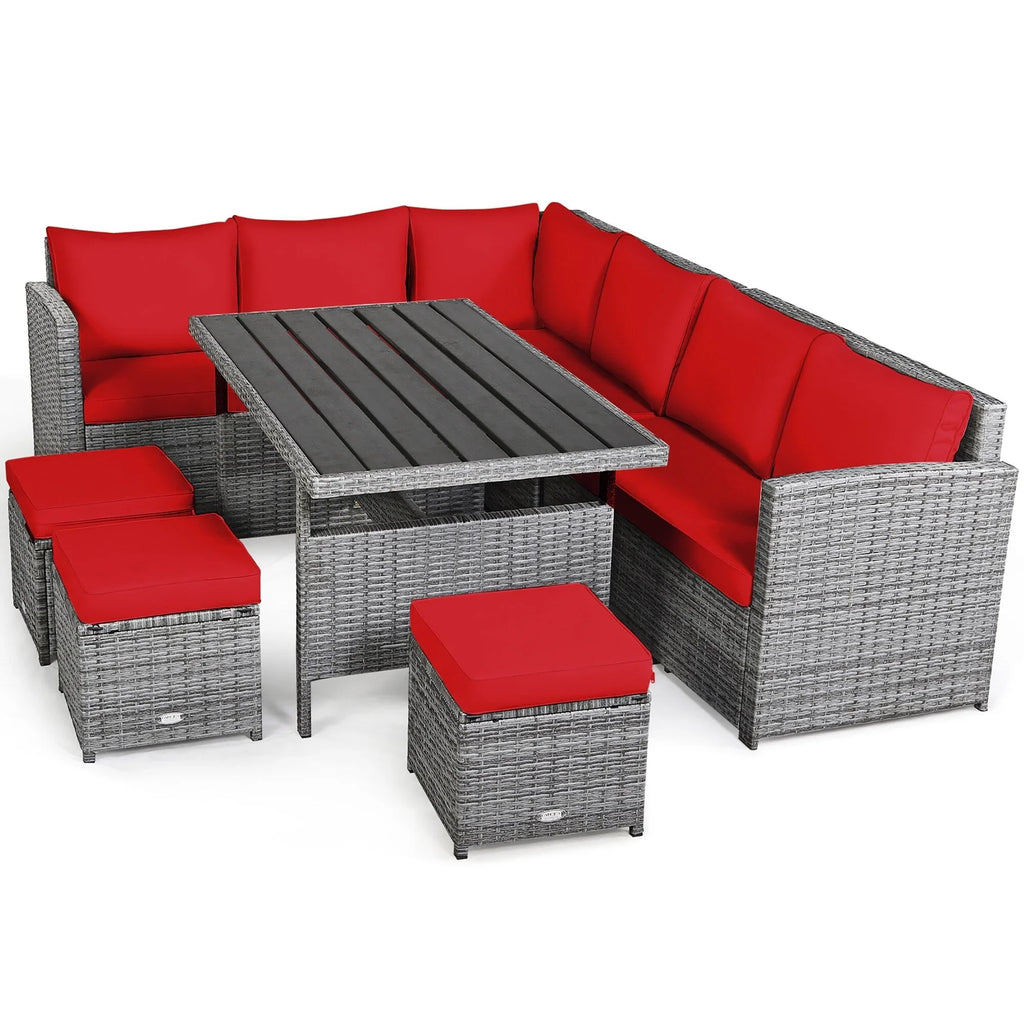 Costway, ensemble de salle à manger de jardin en rotin de 7 pièces avec canapé d’angle et repose-pieds - Voir les détails