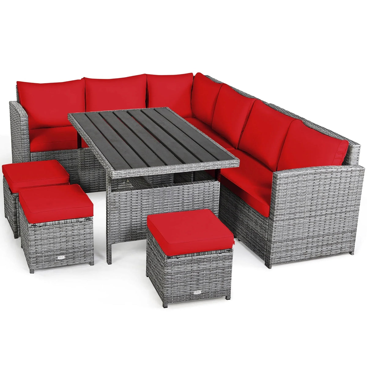 Costway, ensemble de salle à manger de jardin en rotin de 7 pièces avec canapé d’angle et repose-pieds - Voir les détails