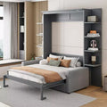 Queen-Murphy-Bett mit Sofa, Schrankbett in Queen-Size zum Zusammenklappen mit Bücherregal und Regalen für Gästezimmer oder Büro