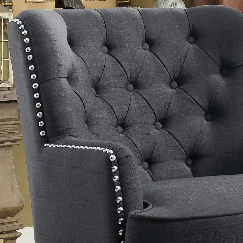 Moser Bay Mignon fluwelen/linnen fauteuil met knopen en hoge rugleuning, 30 breed