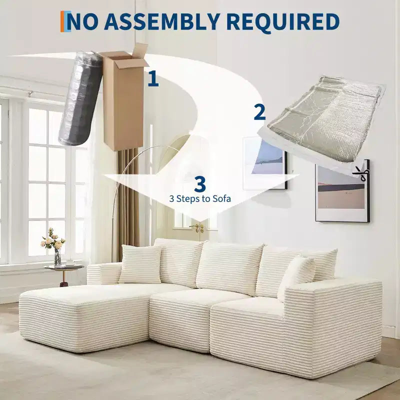 108 Modernes Sofa, 3-Sitzer-Polstersofa in L-Form mit Kissen, Sofa mit tiefer Sitzfläche, keine Montage erforderlich