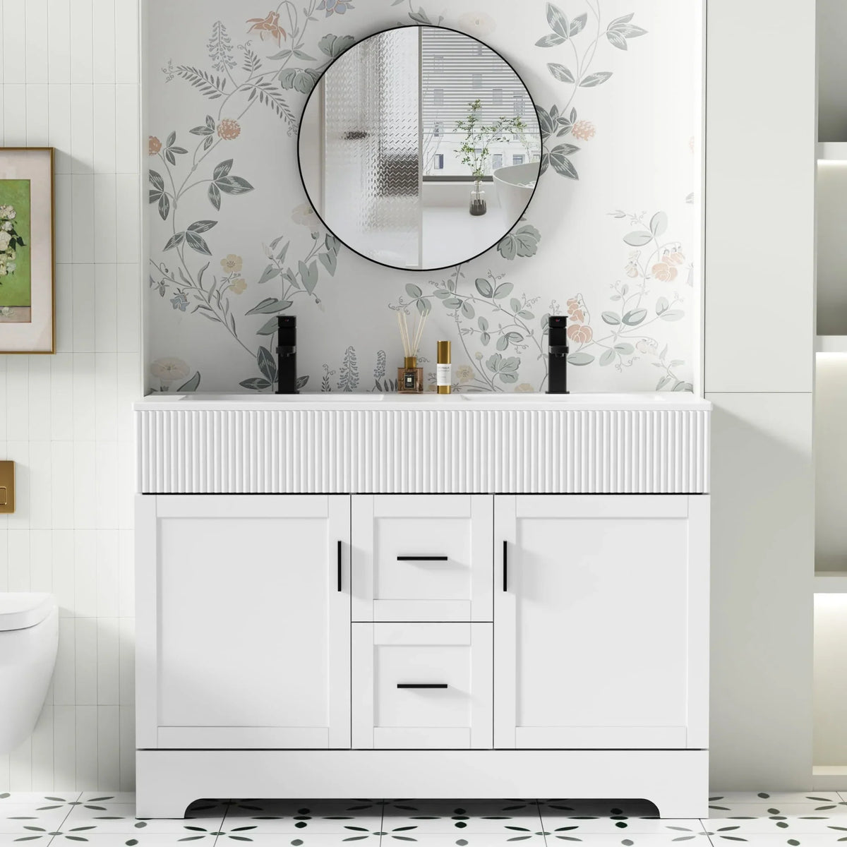 Ensemble meuble-lavabo de salle de bain Wavy Line 30/36/48 avec lavabo et robinet
