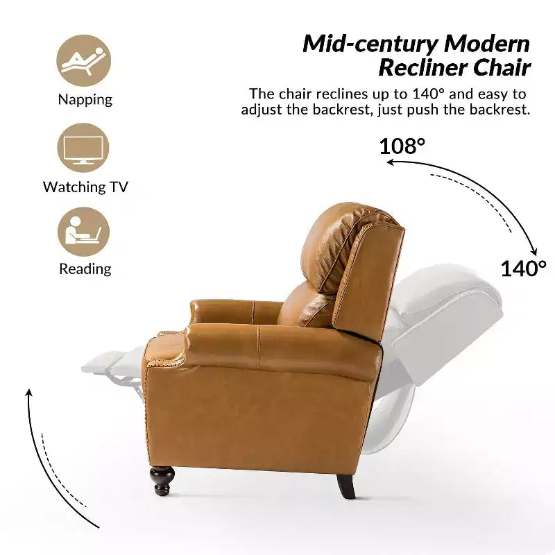 2er-Set moderner Ohrensessel aus Echtleder Elisabete mit Vintage-Nagelkopfverzierung für Wohnzimmer und Schlafzimmer| ART OF LIVING DESIGNS