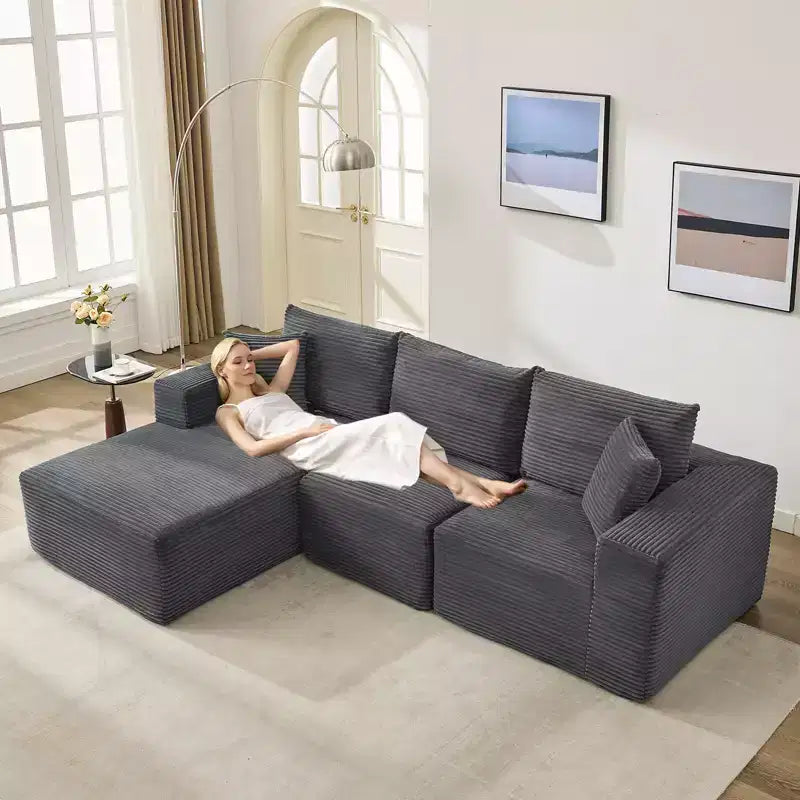 108 Modernes Sofa, 3-Sitzer-Polstersofa in L-Form mit Kissen, Sofa mit tiefer Sitzfläche, keine Montage erforderlich