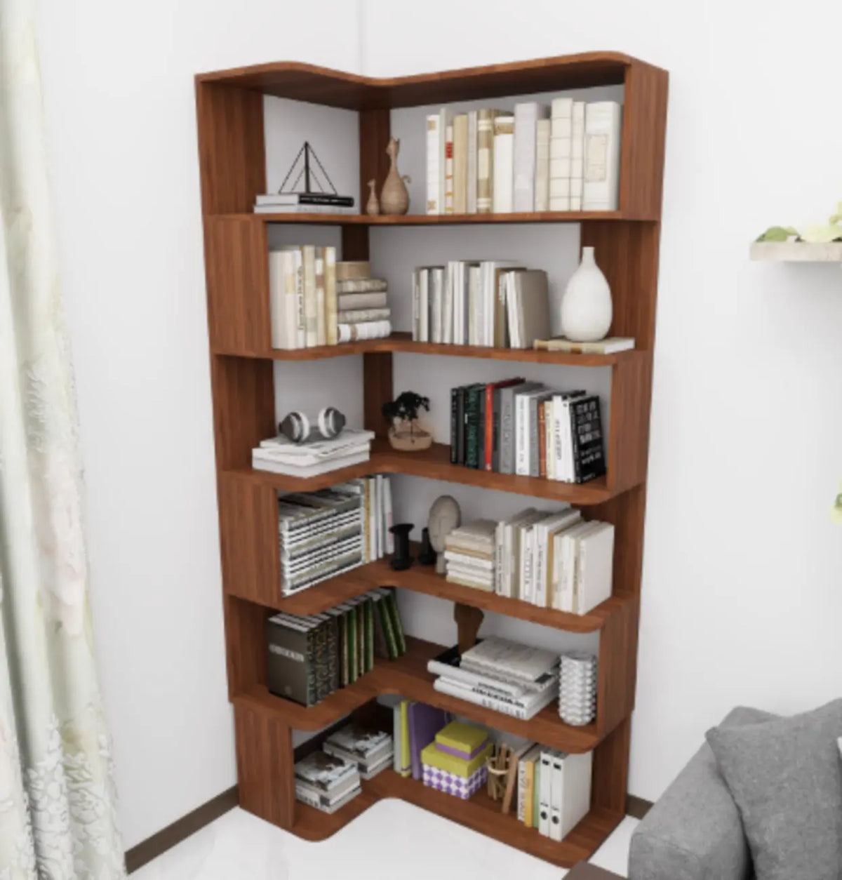 Eckbücherregal aus Holzwerkstoff mit 6 Regalböden
