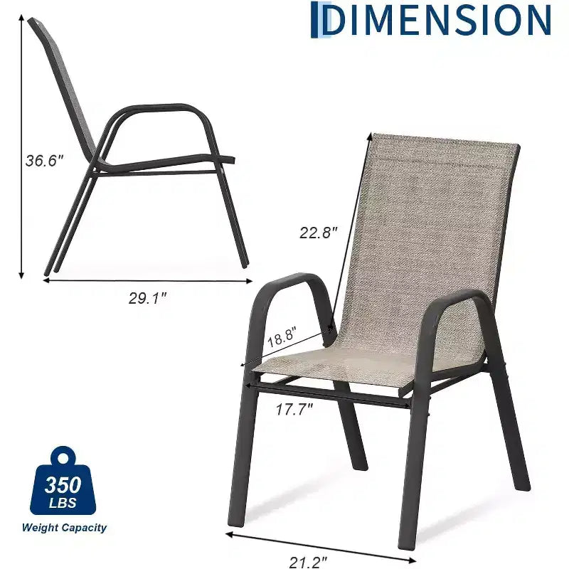 Terrasstoelen, stapelbare buiteneetkamerstoelen set van 4/6, lichtgewicht Textilene-stoelensets voor buiten voor alle weersomstandigheden, met armleuningen voor de achtertuin en het zwembadterras