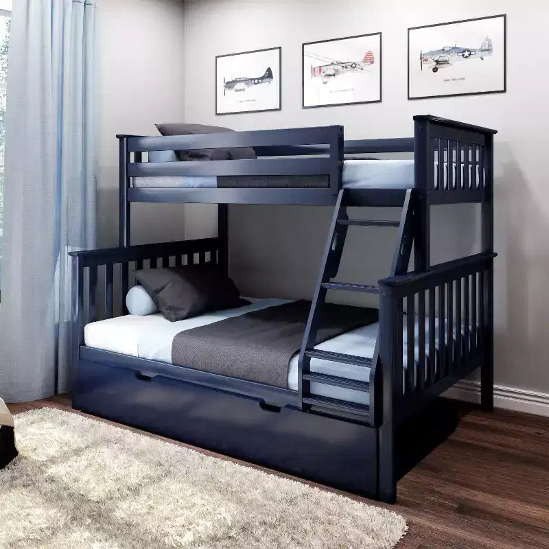 Max & Lily stapelbed van massief hout, eenpersoonsbed boven een tweepersoonsbed, met onderschuifbed met opbergruimte en ladder voor kinderen