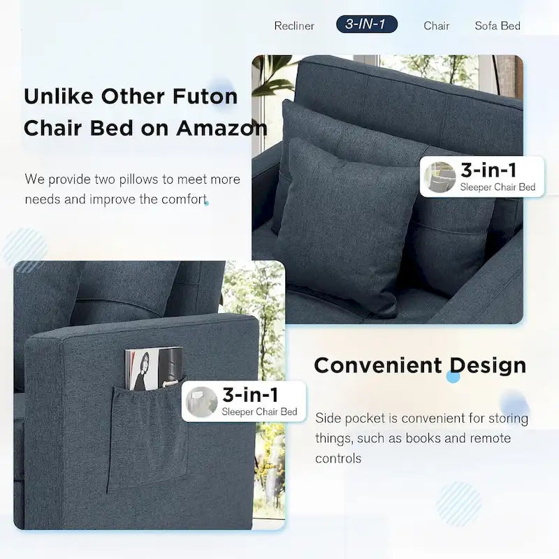 Verstellbarer Schlafsessel, 3-in-1-Funktion, verschiedene Farben, für 1 Person