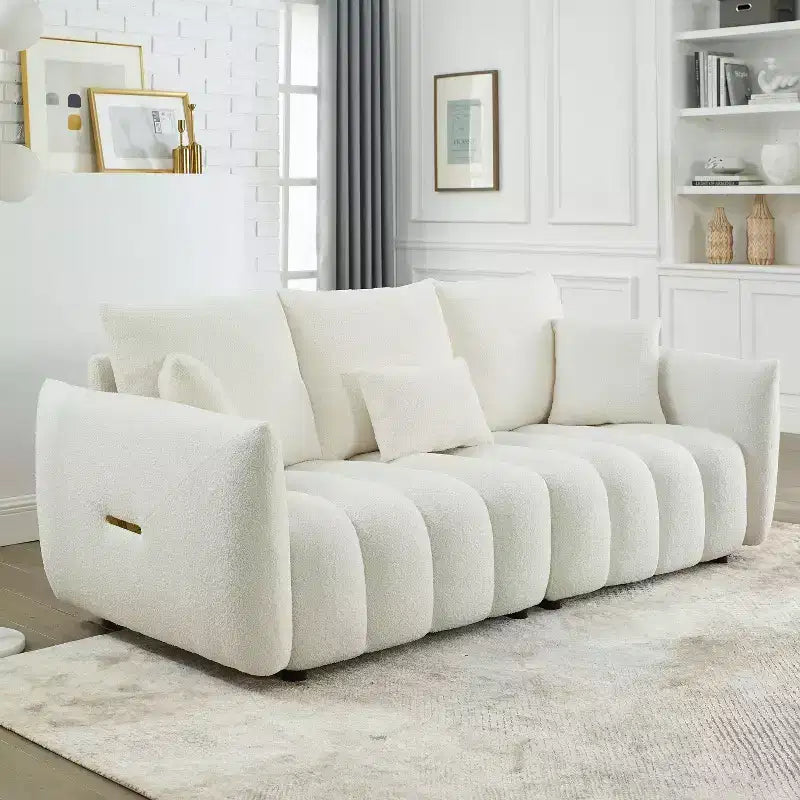 GDFStudio Alanna moderne 3-zitsbank van teddy-stof met kussens, 79.5