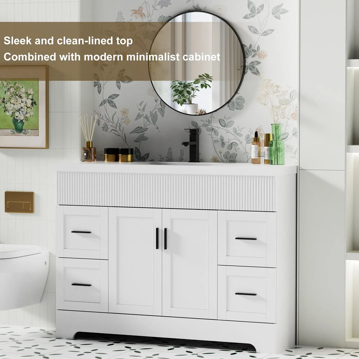 Ensemble meuble-lavabo de salle de bain Wavy Line 30/36/48 avec lavabo et robinet