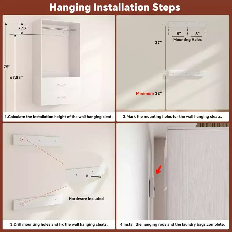 Freestanding Closet System with 8 Hannging Rods and Drawers, Hanging Closet Organizer with 10 Shelves