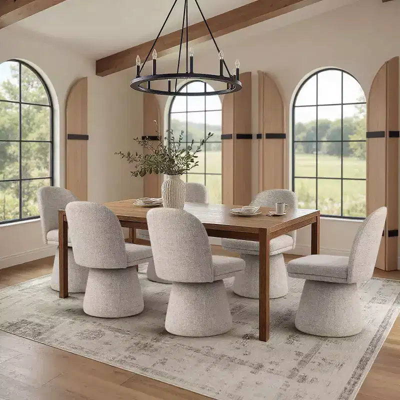 Set van 6 moderne draaibare eetkamerstoelen zonder armleuningen, 360°, met onderstel op voet, elegante accentstoelen voor keuken, eetkamer of kantoor - Panipeachy