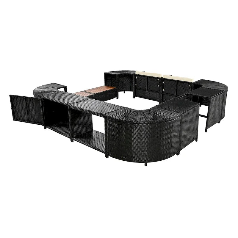 Spa-Umrandung, quadratisches Outdoor-Rattan-Ecksofa-Set mit Spa-Gestell