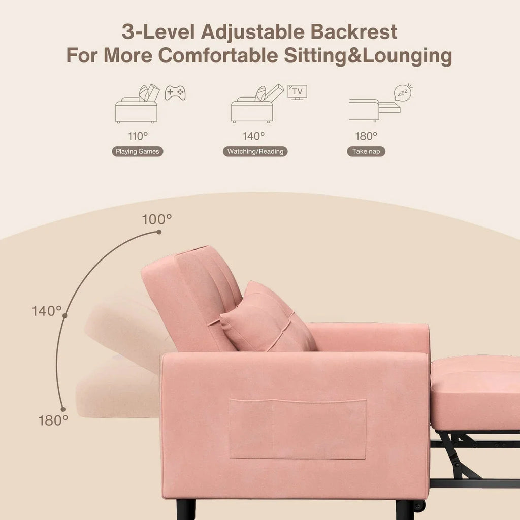 3-in-1-Schlafsofa mit verstellbarer Liegefläche, ausziehbares Sesselsofa, umwandelbares Klappbett fürs Wohnzimmer