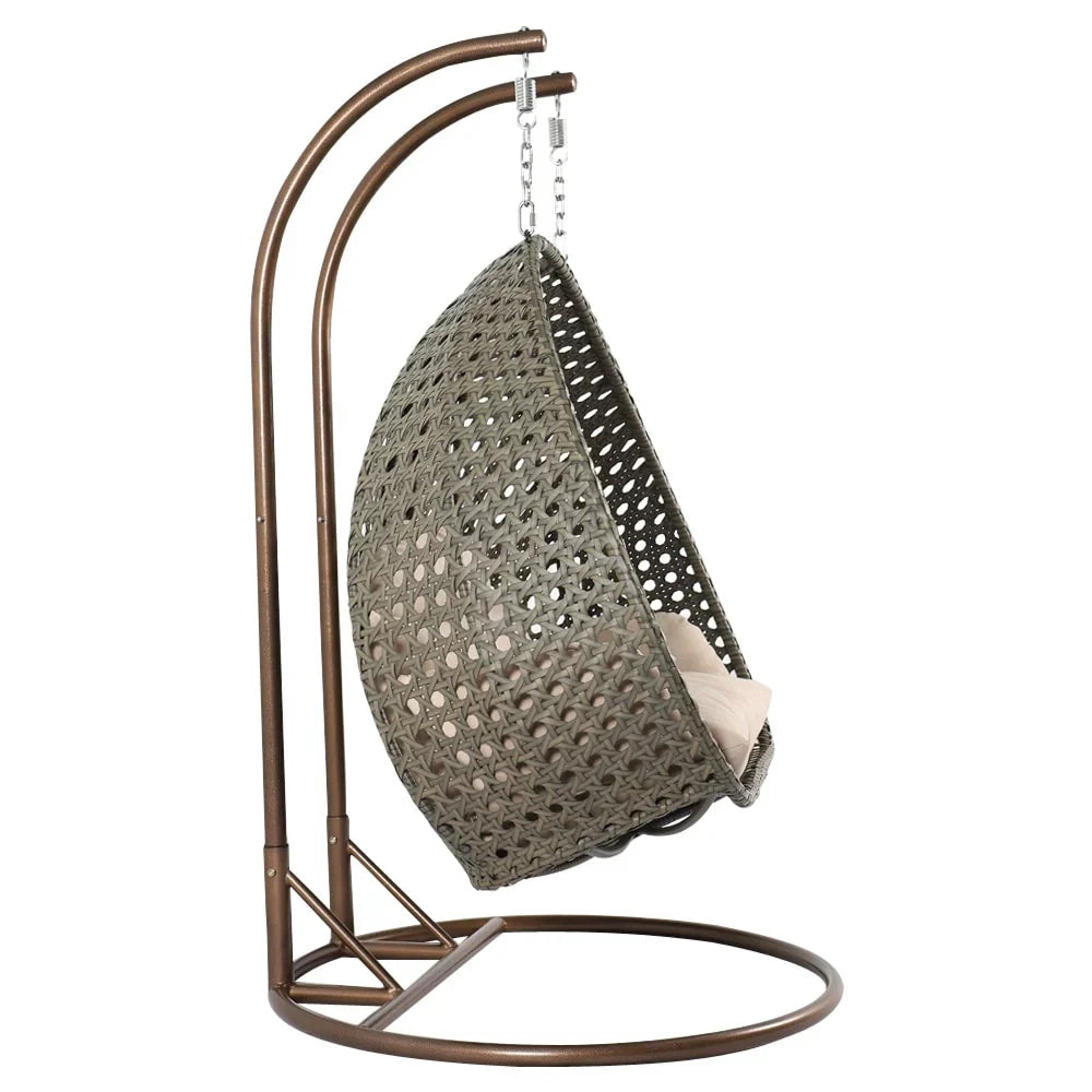 Fauteuil œuf suspendu 2 places LeisureMod avec support - fauteuil hamac balançoire de patio en osier de rotin pour l’extérieur et l’intérieur, avec coussins
