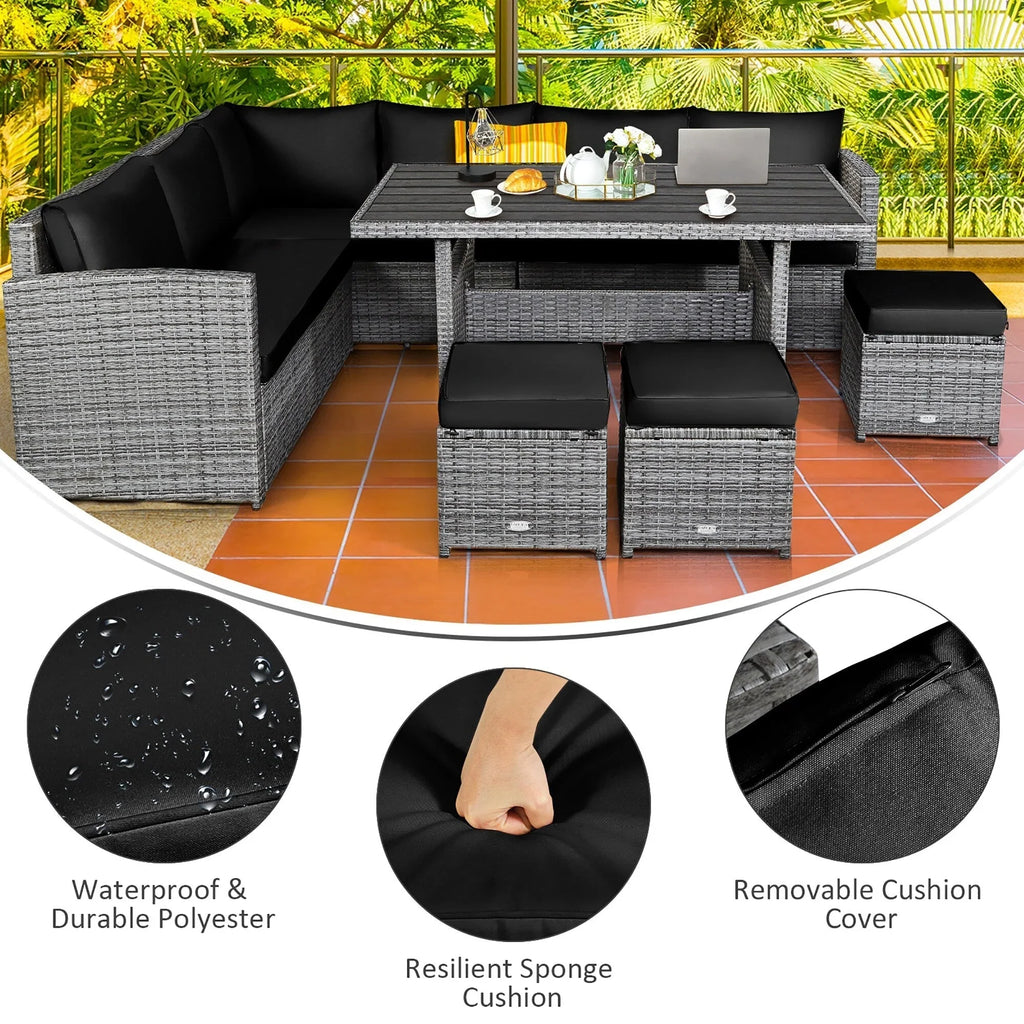 Costway, ensemble de salle à manger de jardin en rotin de 7 pièces avec canapé d’angle et repose-pieds - Voir les détails