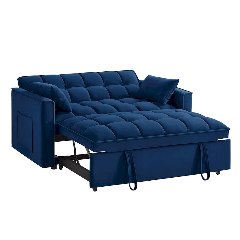 4-in-1-Zweisitzer-Schlafsofa mit Armlehnen und Aufbewahrungstaschen, multifunktionales, getuftetes Ausziehsofa mit verstellbarer Rückenlehne
