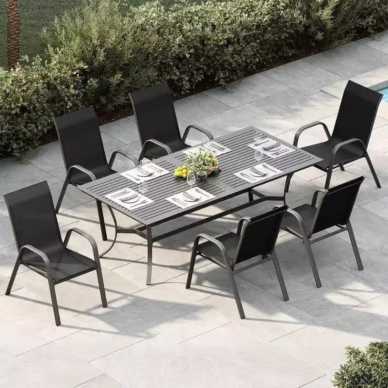 Terrasstoelen, stapelbare buiteneetkamerstoelen set van 4/6, lichtgewicht Textilene-stoelensets voor buiten voor alle weersomstandigheden, met armleuningen voor de achtertuin en het zwembadterras