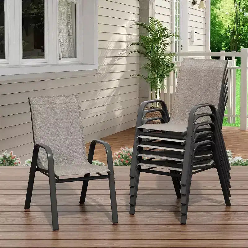 Terrasstoelen, stapelbare buiteneetkamerstoelen set van 4/6, lichtgewicht Textilene-stoelensets voor buiten voor alle weersomstandigheden, met armleuningen voor de achtertuin en het zwembadterras