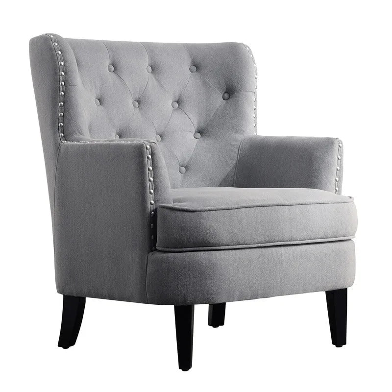 Moser Bay Mignon fluwelen/linnen fauteuil met knopen en hoge rugleuning, 30 breed