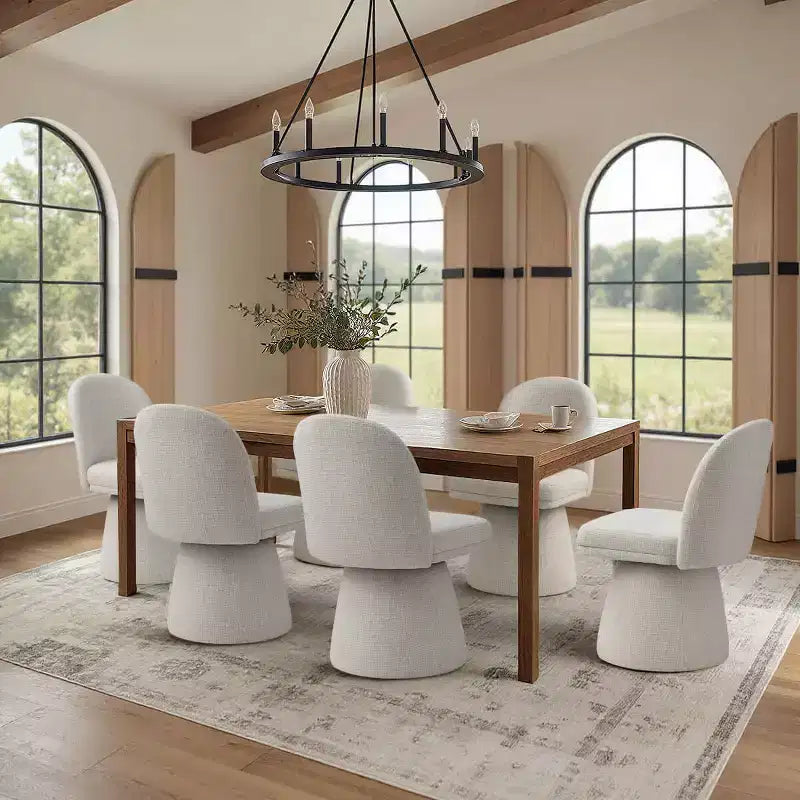 Set van 6 moderne draaibare eetkamerstoelen zonder armleuningen, 360°, met onderstel op voet, elegante accentstoelen voor keuken, eetkamer of kantoor - Panipeachy
