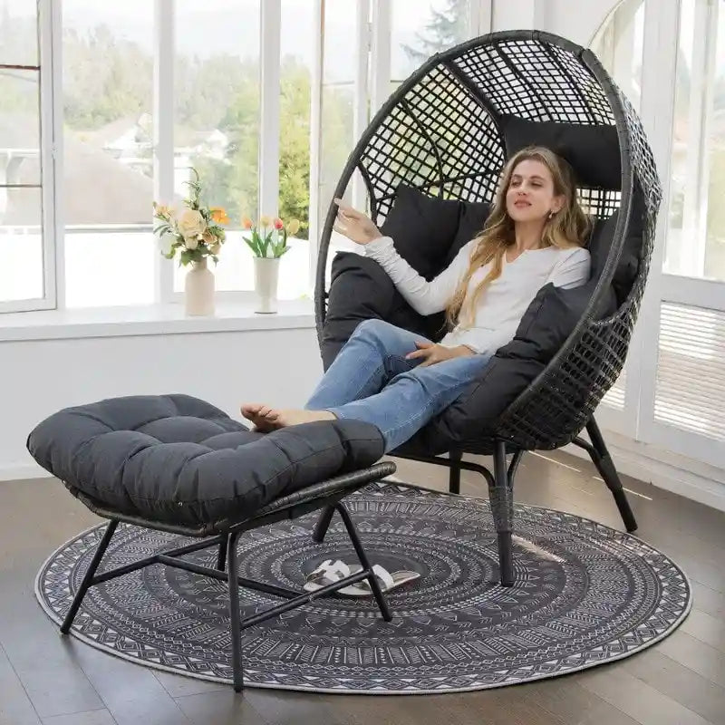 Fauteuil œuf d’intérieur FINCATI, fauteuil œuf d’extérieur supportant 440 lb, fauteuil œuf grand format avec pouf, fauteuil œuf luxueux et confortable avec repose-pieds