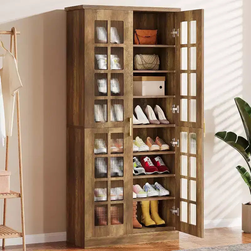 Hoge schoenenkast van Lantine met deuren, schoenenopbergruimte met 8 niveaus en verstelbare planken, moderne schoenenkast voor hal, kledingkast of woonkamer, wit