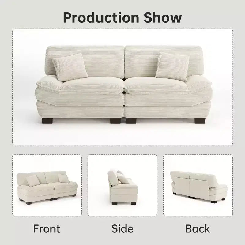 Beiges 87-Zoll-Cordsofa mit 2 Kissen, tiefes Sofa in Segelbootform für Wohnzimmer, kleine Räume, Büro oder Wohnung - Morden Fort