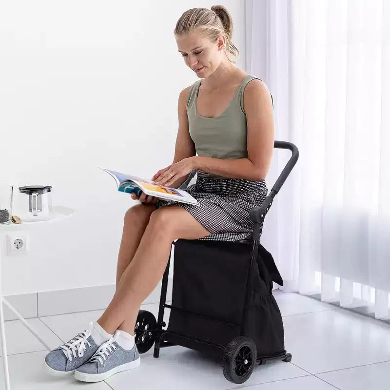 Acekool 2-in-1 opvouwbare steekwagen met afneembare waterdichte tas, dik zitkussen en verstelbare antisliphandgreep, zwart