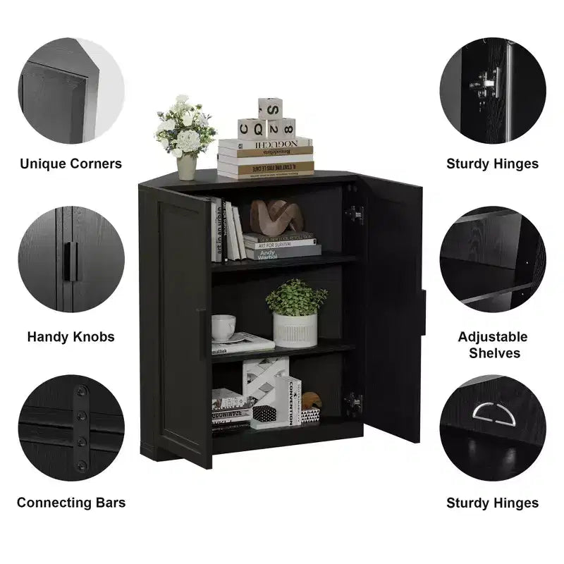 Dovelina hoekvitrinekast met verstelbare planken, dressoir, buffetkast, wijnkast, keuken- en eetkamerkast met houten deuren - 31H x 31W, 36H x 31W