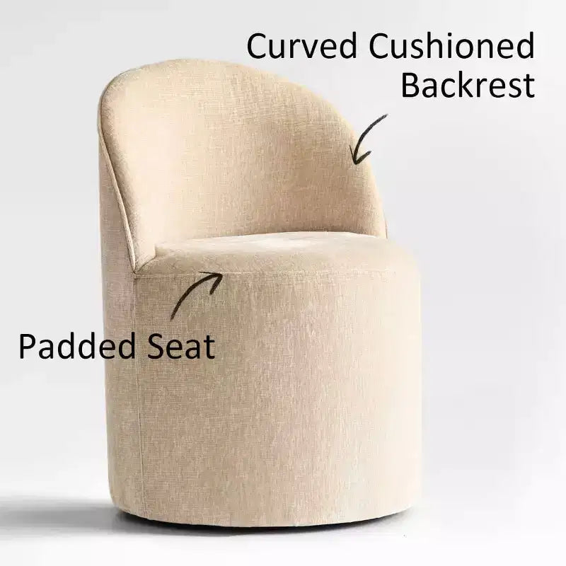 Ensemble de salle à manger moderne pour 6 personnes, table ronde à piètement central, fauteuils pivotants en forme de tonneau à roulettes, chenille texturée - Panipeachy