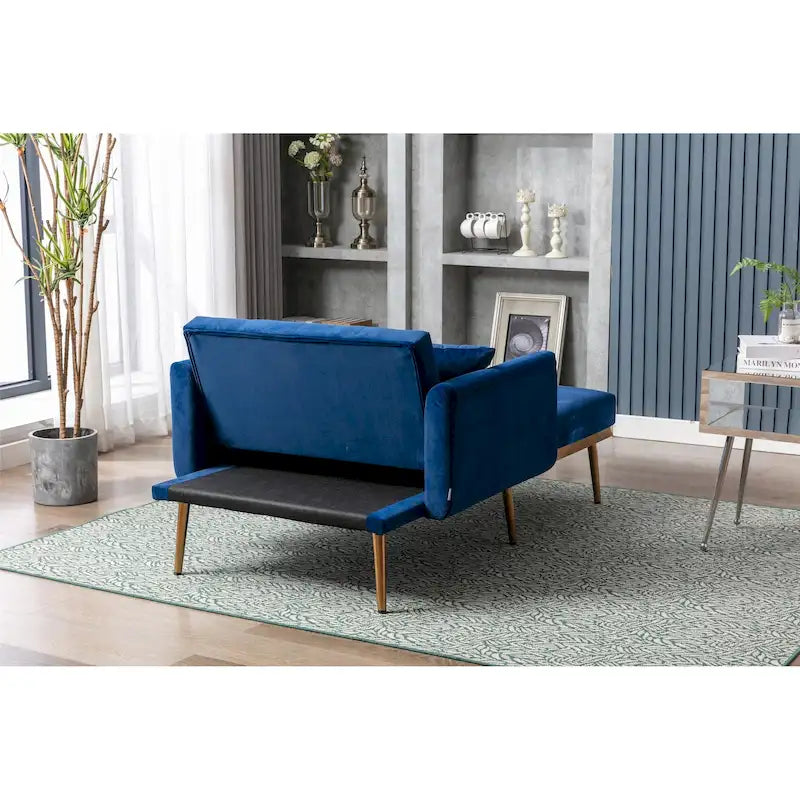 Velvet Upholstered Tufted Living Room Sleeper Sofa Chair With Rose Golden feet