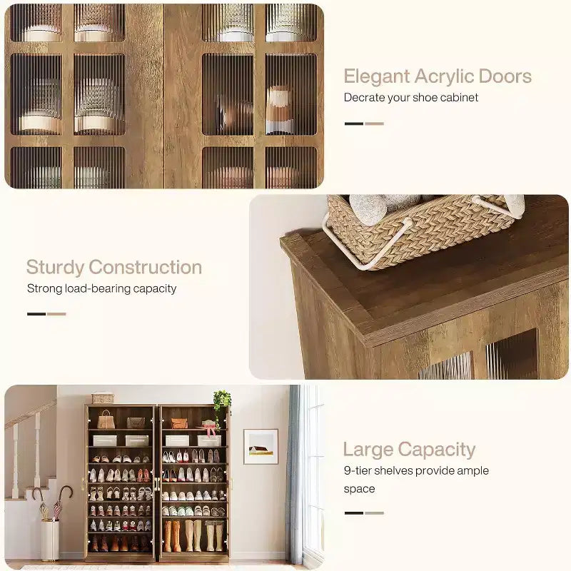 Hoge schoenenkast van Lantine met deuren, schoenenopbergruimte met 8 niveaus en verstelbare planken, moderne schoenenkast voor hal, kledingkast of woonkamer, wit